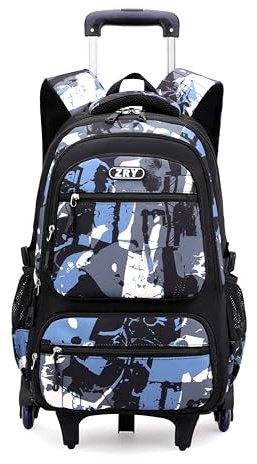 NIWEIYA Rolling Backpack for Boys School Backpack with Wheels for Boys Wheeled Bookbags Trolley School Bags for Teens, 6 Wheels Blue-black, Daypack Backpacks