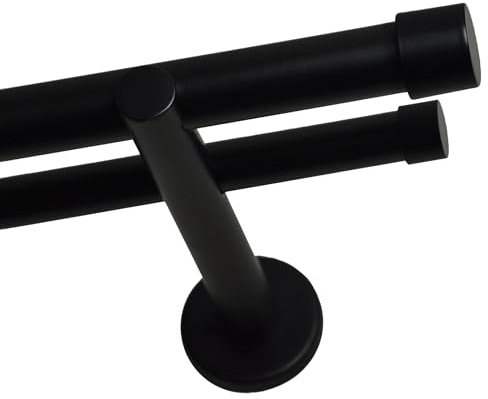 Voppi schwarz Gardinenstange Loft doppelt kurz 160cm aus Stahl 25mm mit Träger elegant für alle Räume Büro Esszimmer