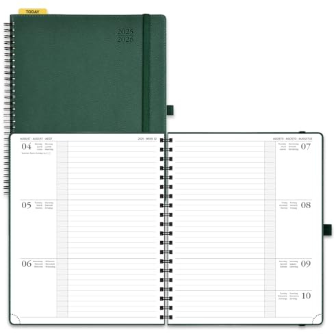 POPRUN Kalender 2025 2026 Horizontale Wochenplaner (Aug.2025-Dez.2026) – Ringbuch mit Softcover, ca. A4 (21.8x26,4 cm),17-Monate-Terminplaner 1 Woche 2 Seite, Armeegrün