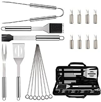 20er-Pack BBQ-Grillzubehör-Werkzeugset, Grillset aus Edelstahl mit Oxford-Stoffbox für Camping/Küche, Grillutensilien