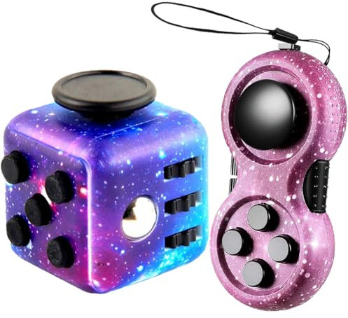MPQDFG 2 Stück Zappelspielzeugset, Galaxy Anti-Stress-Würfelspielzeug, Infinity-Würfel, Zappelpad-Controller, Kleine Geschenke Für Kinder Und Erwachsene Zum Stressabbau In Stresssituationen
