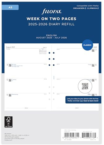 Filofax A5 Woche auf zwei Seiten Jahresmitte 25. August bis 26. Juli 26-68562