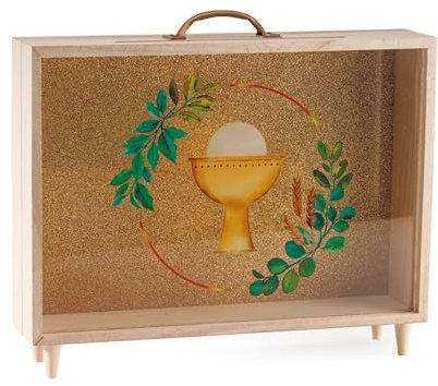 THE REPLICANT Accessoire de fête/Urne Motif Calice en Bois et Verre Doré Pailleté
