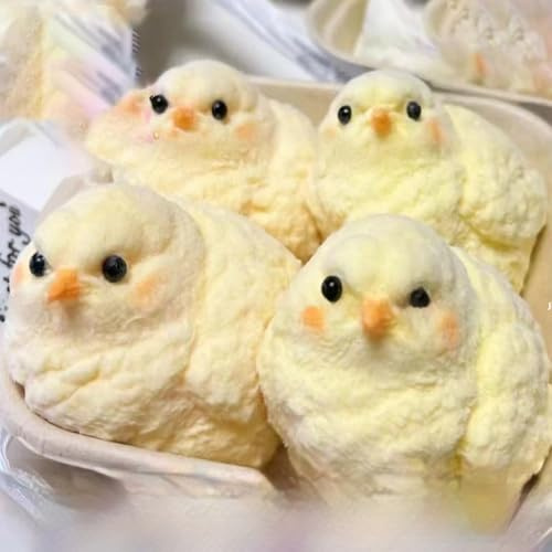 4 PCS Taba Squishy Toys, Kuscheltiere, Fufu Plüschtiere, Fidget Squeeze Toy Adorable für Erwachsene, Stress Relief Novelty für Angst Spielzeug für Autismus (4 Küken)