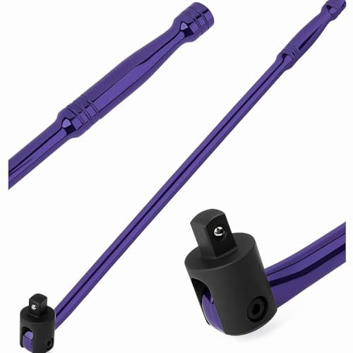 Autojack 600mm Breaker Bar, 1/2 Sq Dr Socket Wrench, Flexi Knuckle Chrome Finish for Removing Wheel Nuts (Purple)