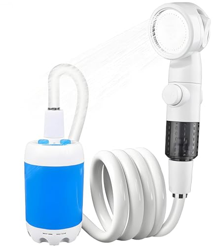 Aodejoy Campingdusche, Camping Dusche mit Pumpe, Tragbare Outdoor Dusche, Mobile Dusche Außenduschen mit Duschkopf, mehrere Sprühmodi für Camping Reisen Garten Autowäsche Haustierpflege