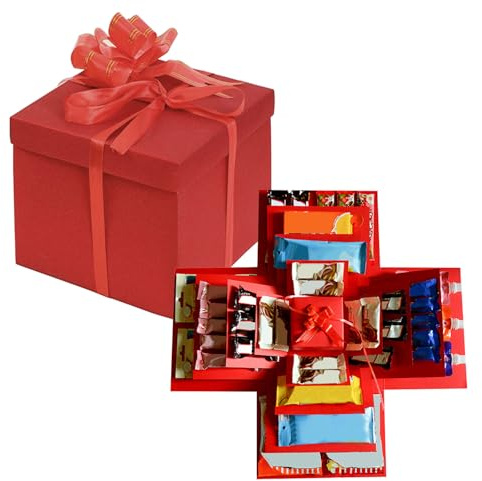 Explosionsbox Hochzeit, wiederverwendbare Überraschungsbox aus Papier, 5-lagige kreative Geschenkbox für Süßigkeiten, Geburtstag, Hochzeitstag, Valentinstagsgeschenke(Rot)