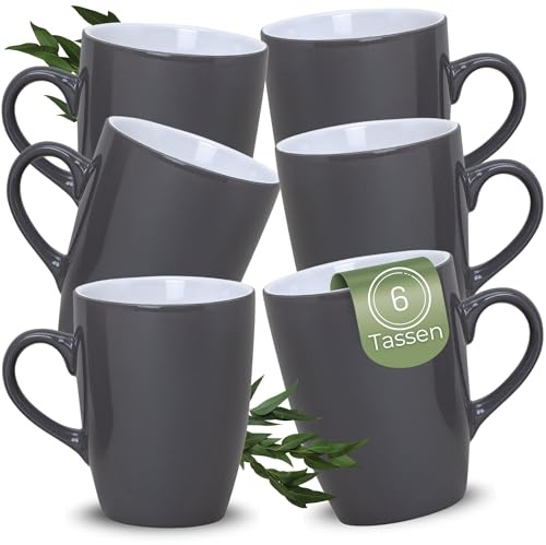 matches21 HOME & HOBBY Kaffeetassen 6er Set aus Keramik 340ml - Teetassen für 6 Personen in Grau, Kaffeebecher Spülmaschinenfest