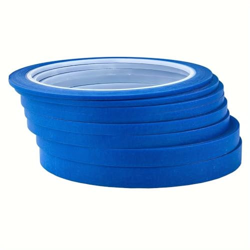 JINBING Lot de 8 rubans de masquage en papier à rayures fines pour nail art, dessin, peinture, 2 mm – 10 mm x 25 m (bleu)