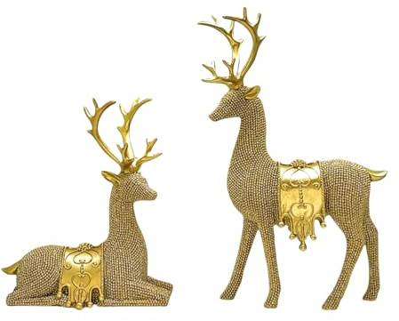 Juego de 2 figuras de reno de Navidad, escultura en miniatura de animales de ciervo para festivales, hogar, mesa, estante, exhibición, dormitorio, decoración de vacaciones