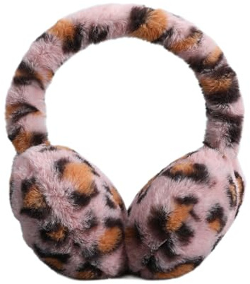 Whakano Leopard Ear Warmers Unisex Winter Earmuffs Fur Plush Ear Warmers Women Men Warm Adjustable Windproof Ear Protection Headband Earmuffs Outdoor Skiing Running Cycling Pink