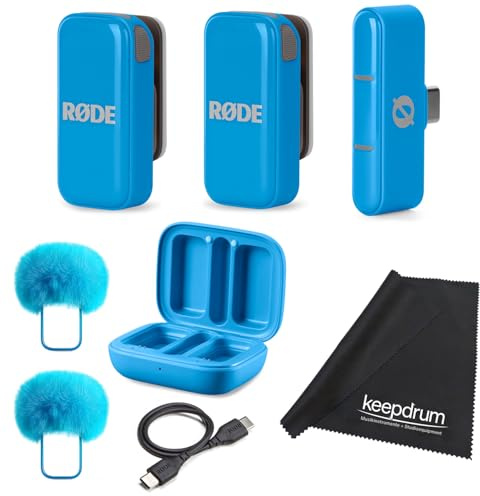 Rode Système de micro sans fil USB-C pour smartphones avec chiffon en microfibre Keepdrum Bleu