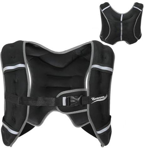 Novonova Gilet Lesté avec Bordures Réfléchissantes, Gilet Leste Équipement de Sécurité Sportive Sangles Ajustables Ergonomique, Veste Lestée Résistant, Gilet Poids Musculation 3/5/8/12KG (Noir-5KG)