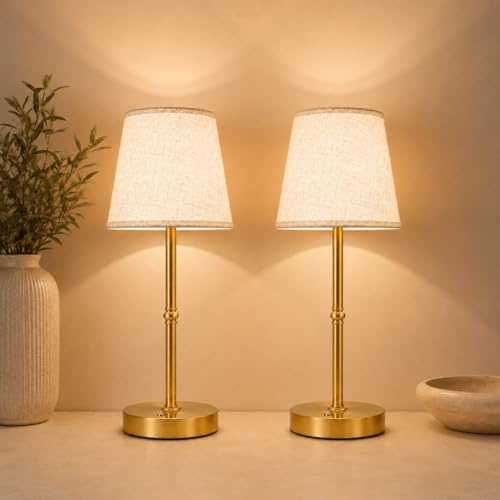 fuaoddda Cordless Rechargeable Table Lamp, 6000mAh USB-C Touch Dimming (Brushed Gold, 2 Pack)