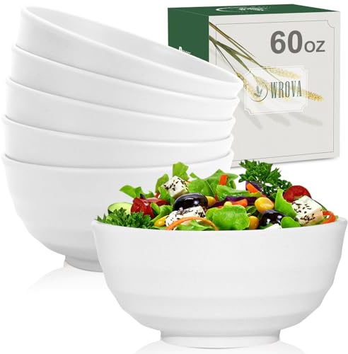 Wrova Große Ramen-Schüsseln 1770 ml unzerbrechliche große Schüsseln, 6er-Set, Suppenschüsseln aus Kunststoff für die Küche, mikrowellengeeignete Schüssel für Wohnheim und Wohnung, Weiß