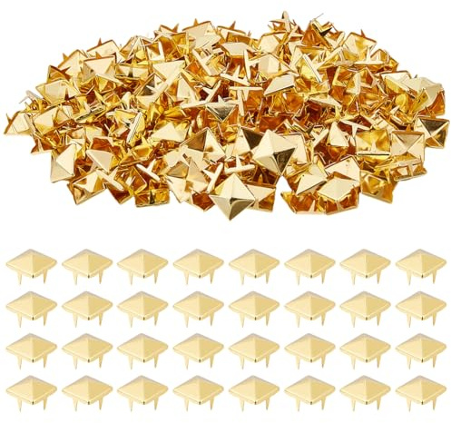 GORGECRAFT 200pz 10mm de Clavos Dorados con Forma de Pirámide Cuadrada Remaches de Metal Punk Cuero con Cuatro Puntas Cuadradas Punzón Zapatos Ropa Proyectos de Bricolaje Bolsos Cinturones Vaqueros.