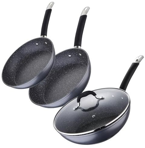 Juego de 2 Sartenes Ø20Ø24cm + Wok de Ø28cm en Aluminio forjado aptas para inducción color Gris MasterPRO