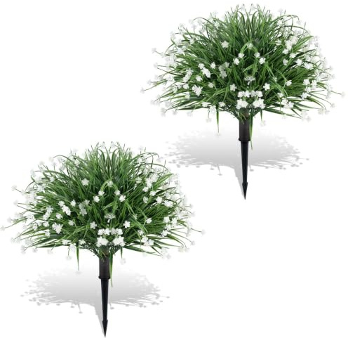 LIFEZEAL Lot de 2 Arbustes Artificiels, Plantes Réalistes avec Feuillage Dense et Fleurs de Camélia, Piquets de Fixation Inclus, Décoration Intérieure/Extérieure pour Porche, Jardin, Salon (Style1)
