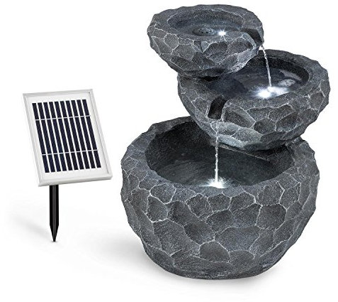 blumfeldt Murach - Fontana a Cascata Solare, Fontana da Giardino, Illuminazione a LED, Pannello Solare 2kW, Batteria da 2000mAh, in poliresina Resistente al Gelo