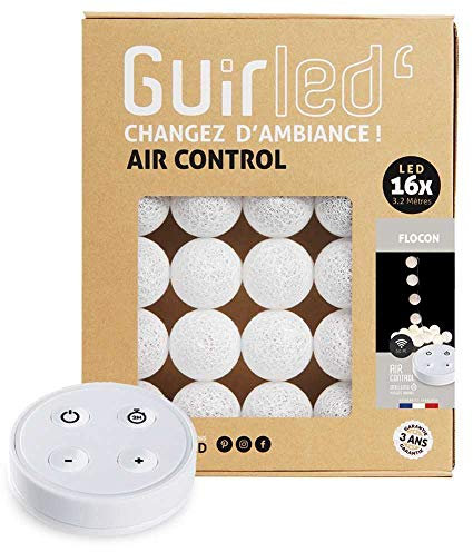GuirLED - LED Baumwollkugeln Lichterkette USB - Drahtlose Fernbedienung - Baby Nachtlicht 2h - Dual USB 2A Netzteil enthalten - 4 Intensitäten – 16 Kugeln 1.6m - Flocon