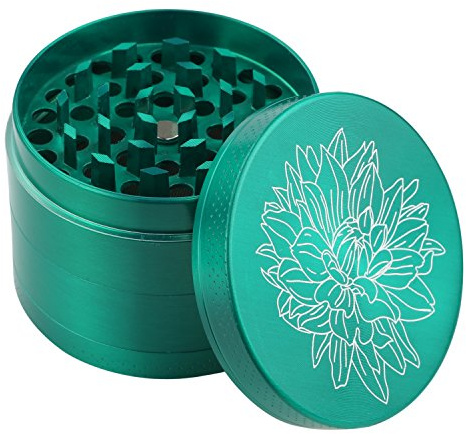 DCOU Zink-Legierung Presse mühle mit Siebgrinder robuste Zamak-Legierung Mahler Quetsche Gewürze Schleifer Ø55mm 4-teilig (Green)