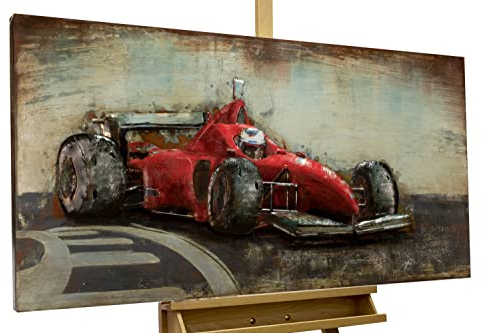 KunstLoft Metallbild 3D | 100% HANDGEFERTIGT | 120x60x5,5cm | Wandbild Metall Deko 'Schnell wie Blitze' | Rennwagen | Grau Rot | Metall Wanddeko Wohnzimmer