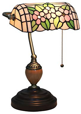 60-Watt Banker Tischlampe Tiffany Style Art Glass Schreibtischlampe mit antiker Metallsockel E27, 10breit