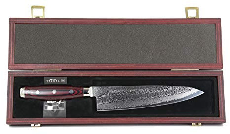 Super Gou 161 Yaxell - Cuchillo de cocina (acero de damasco, hoja de 20 cm, 161 capas, en caja de madera exclusiva, núcleo de acero de polvo 63HRC)