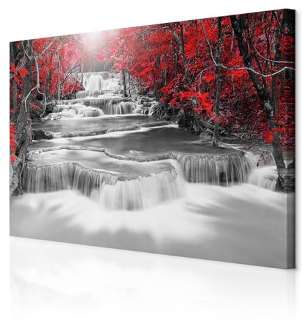 decomonkey - Impression sur Toile Noir et Blanc Chute d'eau 120x80 1 Pièce - Tableau Décoration Appartement Déco Salon Peinture sur Toile Des arbres paysage forêt nature rivière cascade