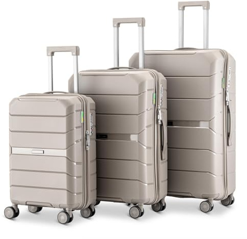 Skycases Urban Adventurer Kofferset 3-teilig 232L – Beige – Hartschalenkoffer mit Zahlenschloss & 4 Rollen