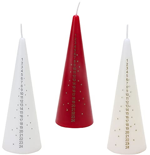 Juego de 3 velas de Adviento navideñas de 15 cm, color rojo, blanco y marfil
