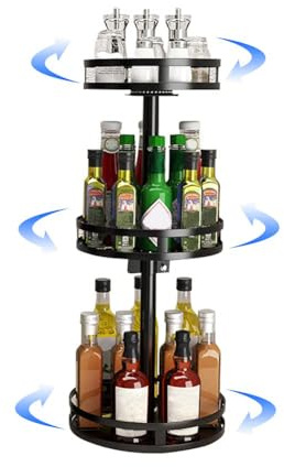 YunNasi Roterande Kryddhylla 3 Våningar 360° Svängbar Lazy Susan i Rostfritt Stål för Kryddor Oljor Köksaccessoarer Köksorganizer för Bänk eller Skafferi (Runt, 3Tier)