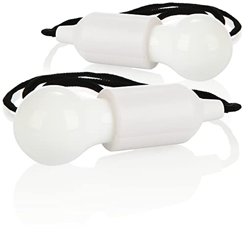 com-four® 2x LED Hängelampe mit Zugschalter, kabellose Hängeleuchte, batteriebetriebene Glühbirne mit Schnurschalter, für Camping, Festivals, Schränke, Keller und Outdoor (02 Stück - Schnur - weiß)