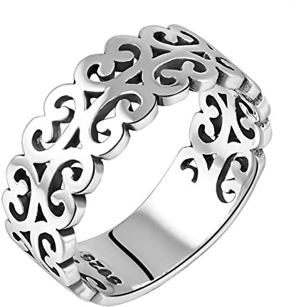 Gualiy Anneau Homme Argent 925, Bagues Gothique Homme, Bague Filigrane Creuse Large 7mm Taille 57.5