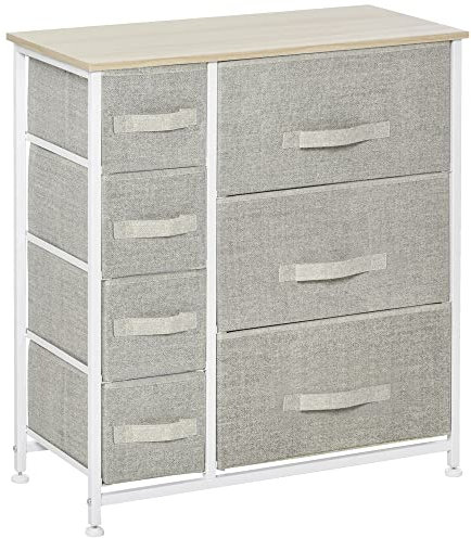 HOMCOM Cómoda con 7 Cajones de Tela Cajonera Armario de Almacenaje Multifuncional para Dormitorio Salón Pasillo 63,5x30x71 cm Gris