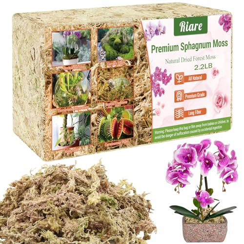 Riare 1kg Sphaigne pour Plante Naturelle Compressé Sphaigne pour Orchidées Mélange pour Pot - pour la Culture de Plantes à la Maison,Fée Jardins (1kg)