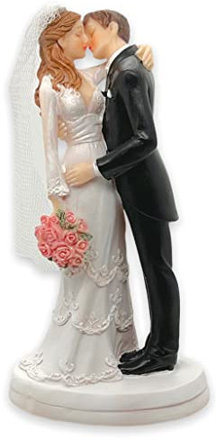 MIJOMA Figura para tarta de boda, pareja de novios, decoración para tarta de boda (con ramo de novia y beso)