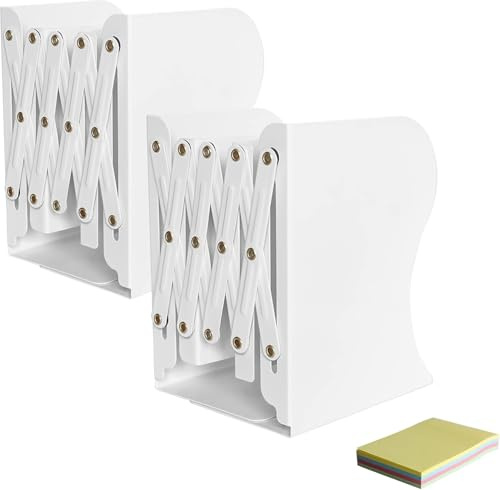 DIFIT Buchstütze, Verstellbare Buchstützen Metall, Weiß, 2 Stück | Erweiterbare, dekorative, rutschfeste und schwer belastbar Bücherhalter für Zuhause, Bibliothek, Schule, Büro und Regal