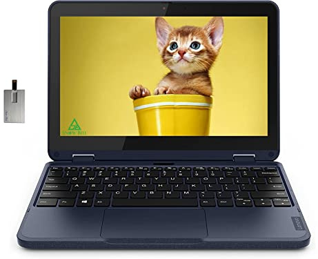 Lenovo Ordinateur portable tactile 2 en 1 300 W Gen 3 HD 2022, processeur AMD 3015e, 4 Go de RAM, mémoire flash eMMC 64 Go, carte graphique AMD Radeon, bleu, Win 10 Pro, carte USB Snowbell de 32 Go