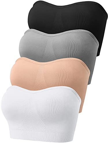 Geyoga 4 Pezzi Reggiseni a Fascia Senza Bretelle Top a Tubo con Imbottiture Antiscivolo da Donna (XXL, Colore Classico)