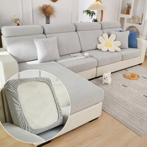 Yoovat Couch Cushion Covers for Sofa Couch Covers Wear-Resistant Universal Sofa Cover Washable Stretch for Sectional Slipcovers (Texture-Light Gray,Chaise Cover)