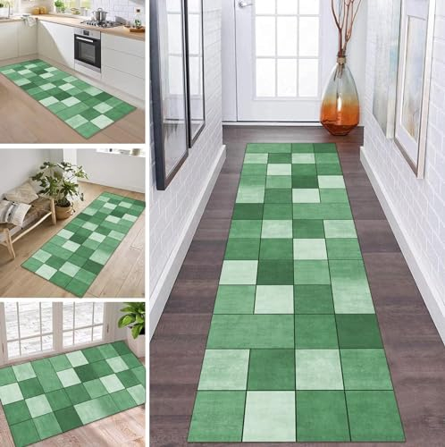 ZDYHMrj Teppich Läufer Flur Küche rutschfest waschbar Teppichläufer Lang Grün 50X160CM Modern Design Meterware Korridor Tepiche Esszimmer Schlafzimmer Wohnzimmer Schmutzfangmatte Küchenteppich