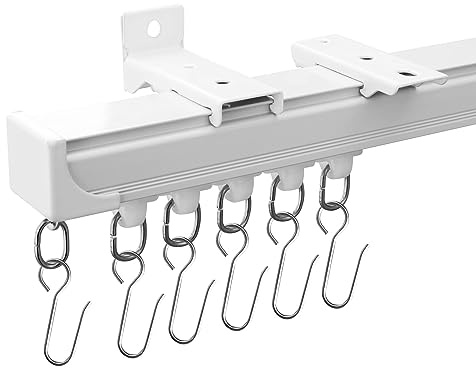 MaKefeile Ceiling Curtain Tracks 18FT,Curtain Track Wall Mount,Ceiling Mounted Sliding Door Curtains Rails Outdoor Extra Long Curtains Rod Room Divider Track for Living Bedroom with Hooks,White