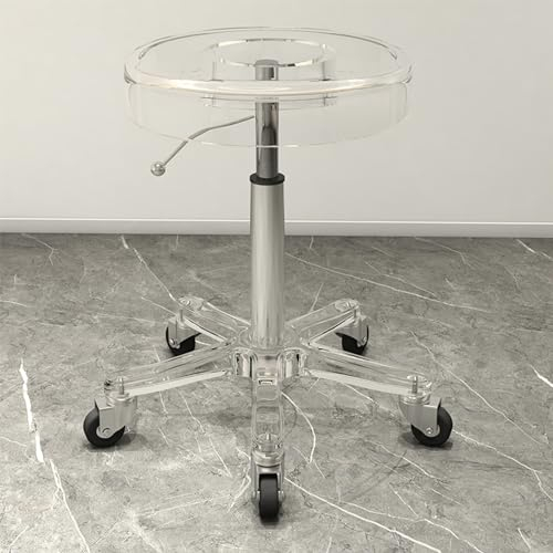 Rollhocker Aus Acrylmaterial Mit Höhenverstellung des Eisenrads, Robuster Drehhocker Zum Zeichnen Für Bar, Labor, Büro, Friseur, Küche Und Geschäft (Transparent)