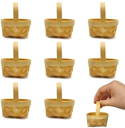 Niuhong 8 Pcs Mini Leer Geflochten Korb Mit Griffen Kleiner Wicker Gewebte Basket Handgewebter Tragbarer Korb Hochzeit Party Süßigkeiten Geschenkkorb Souvenirkorb Blumen DIY Dekorieren Korb