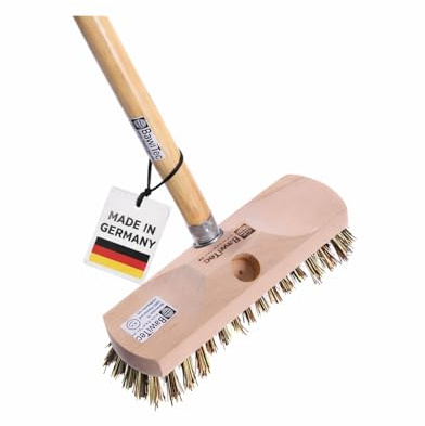 Bodenschrubber 220mm Breit mit Holzstiel 120cm Stiel Schrubber UnionMix | Harte Borsten, UnionMix Schrubber, Borstenrand, Metall-Gewinde-Einsatz, Haushaltsschrubber