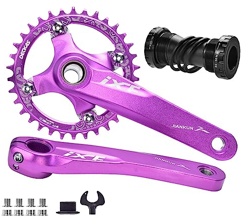 FFYUTING 170mm 104BCD Kurbelgarnitur Mountainbike-Kurbelgarnitur 32/34/36/38T Positive Negative Zähne Einzelkettenblatt Aluminiumlegierung Hohle integrierte Kurbelgarnitur mit Innenlager