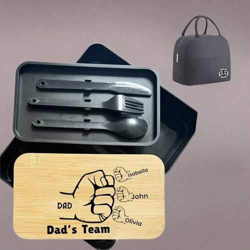 TinyGift Personalised Lunch Box Container with Engraved Dad Team Design - Stylish Bento Box Set for Father's Day Gift with Personalised Lunch Box