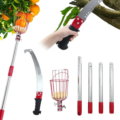 Astsäge 1,6 m mit 4 Griffen, Teleskopsäge, verstellbare Länge, 3-in-1-Handsäge, Teleskopstange und Obstpflücker zum Astschneiden und Obstgreifer