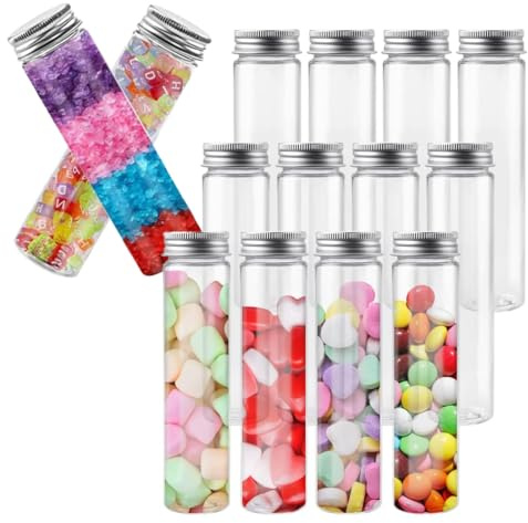 Aililong 14 Stück Reagenzgläser Kunststoff 80ml mit Schraubverschluss - Transparente Reagenzgläser für Süßigkeiten, Pflanzen, Labor und mehr